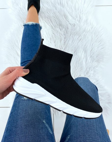 Black sock sneakers and white sole