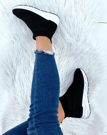 Black sock sneakers and white sole