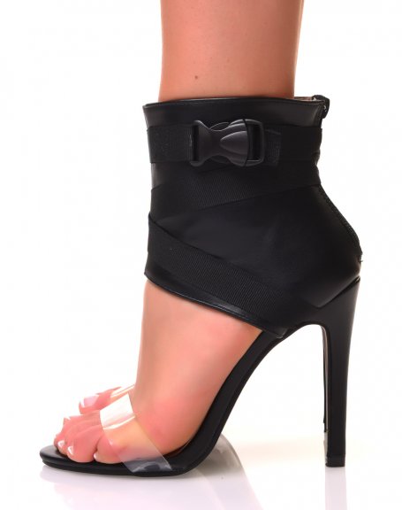 Black Stiletto Heel Ankle-Style Sandals