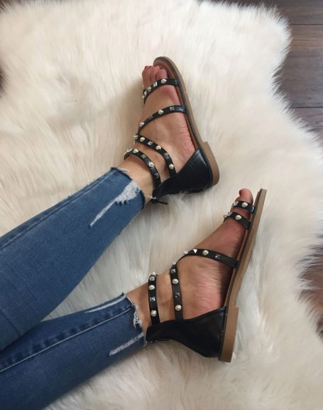 Black studded and beaded sandals