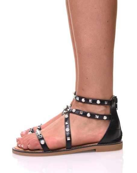 Black studded and beaded sandals