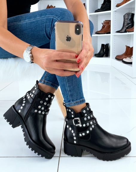 Black studded ankle boots