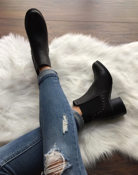 Black studded ankle boots with small heels
