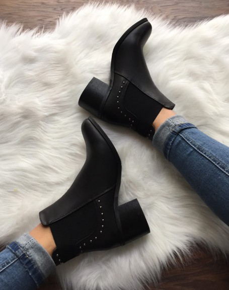 Black studded ankle boots with small heels