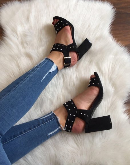 Black studded heeled sandals