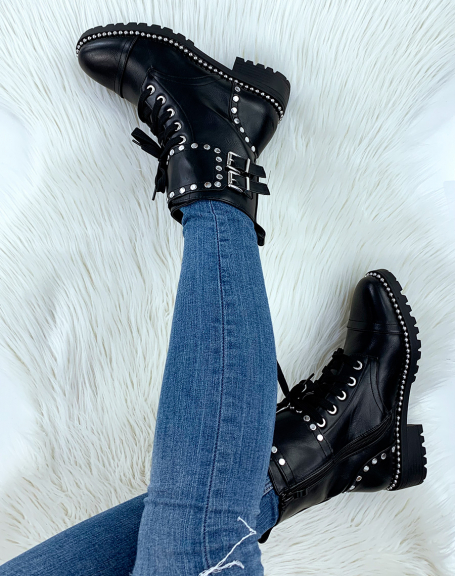 Black studded high ankle boots