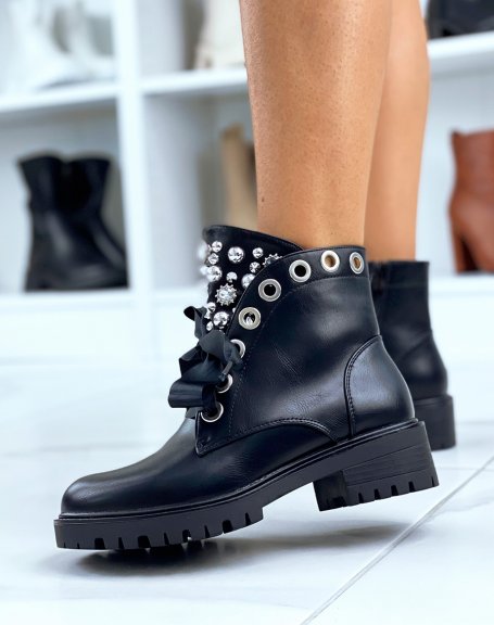 Black studded low ankle boots