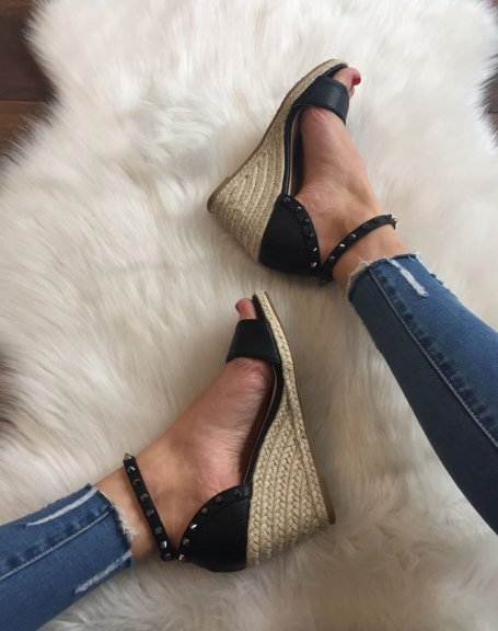 Black studded low wedges