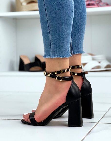 Black studded sandals with heel