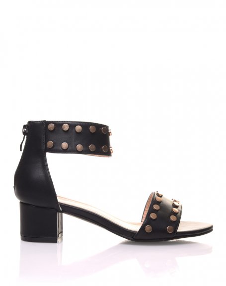 Black studded square heel sandals