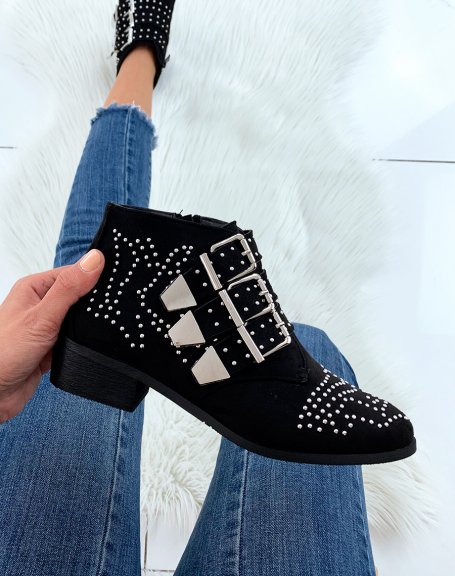 Black studded suede ankle boots