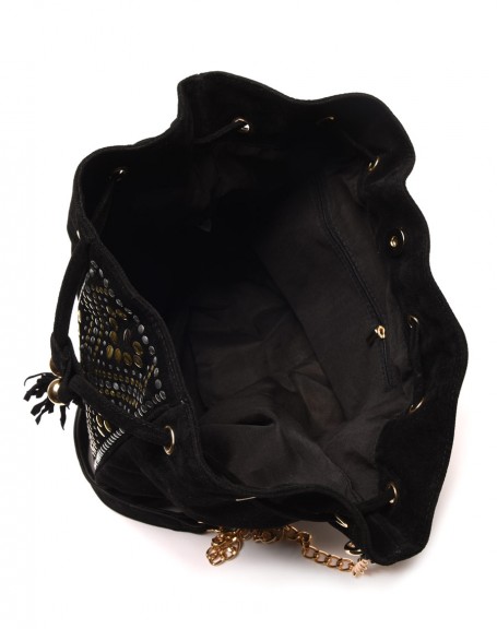 Black suede-effect bag with studded inserts