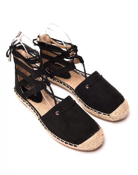 Black suede-effect espadrille sandals