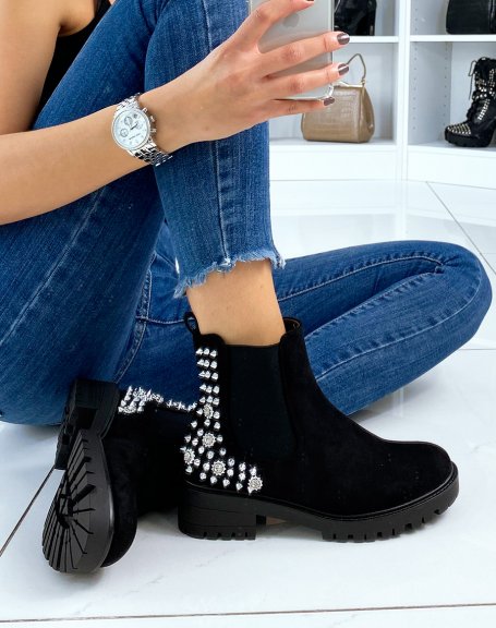 Black suede-embellished chelsea boots