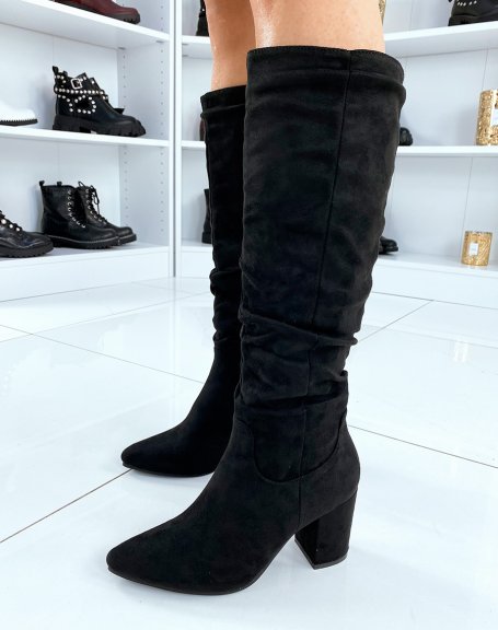 Black suede high boots