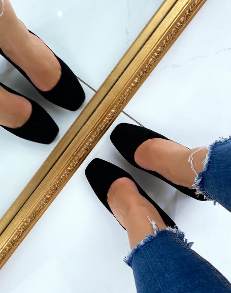 Black suede pumps with square toe