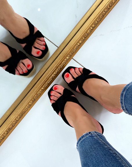 Black suede wedges with crisscrossed straps