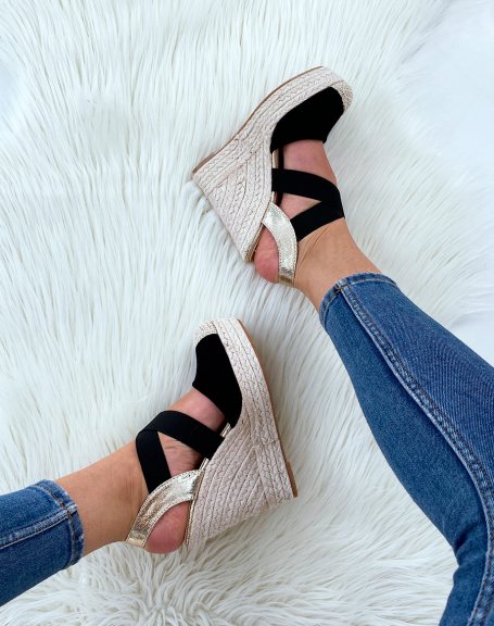 Black suede wedges with crossed straps