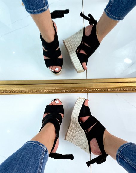 Black suede wedges with thick straps