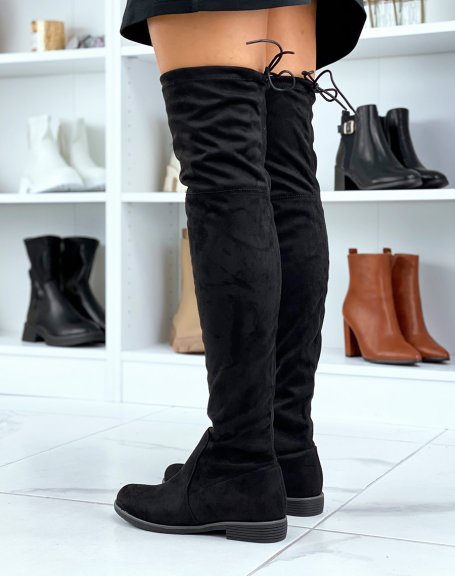 Black suedette adjustable thigh-high boots