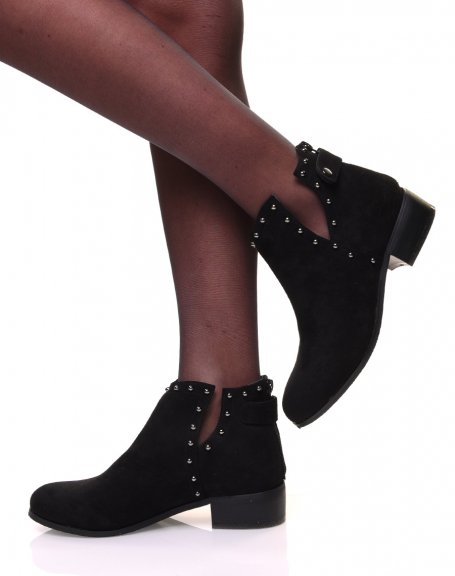 Black suedette ankle boots beaded with studs