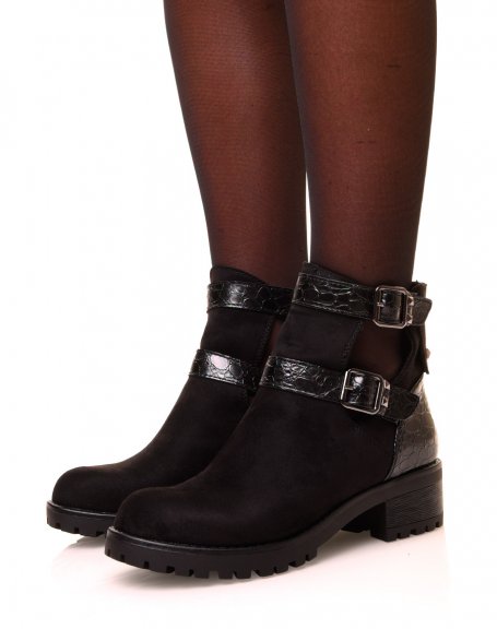 Black suedette ankle boots with buckles
