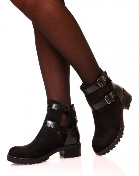 Black suedette ankle boots with buckles