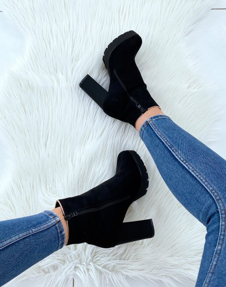 Black suedette ankle boots with heels