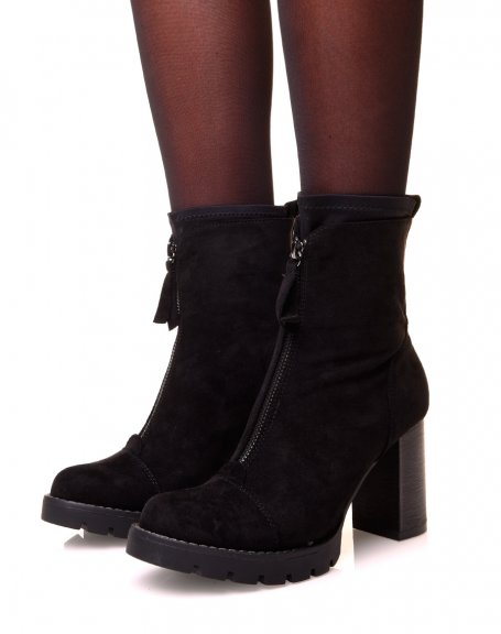 Black suedette ankle boots with sock heels