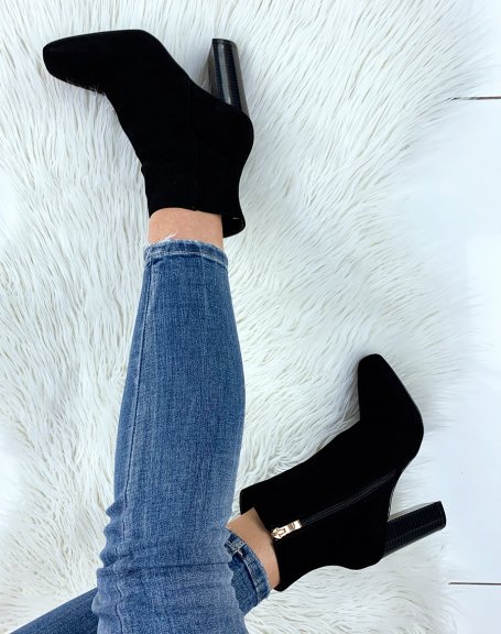 Black suedette ankle boots with square heel