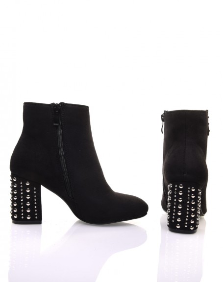 Black suedette ankle boots with studded heels