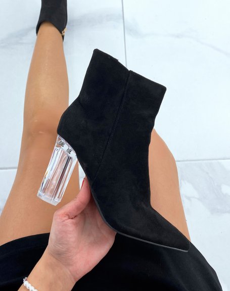 Black suedette ankle boots with transparent heel