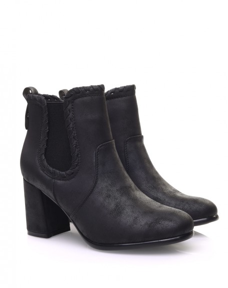 Black suedette ankle boots with twisted details