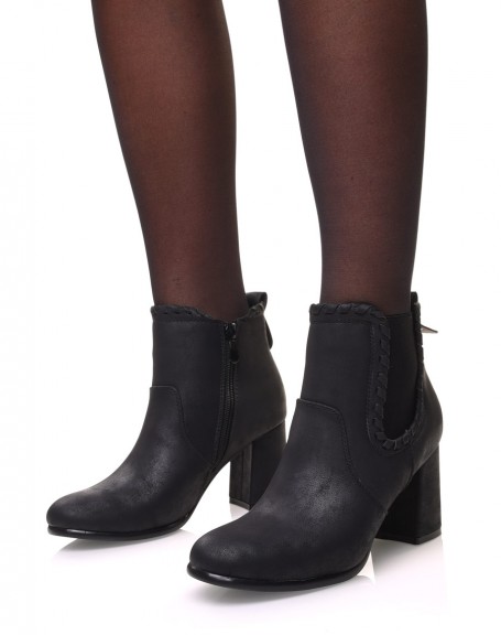 Black suedette ankle boots with twisted details