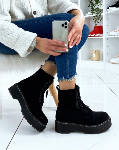 Black suedette ankle boots with zip