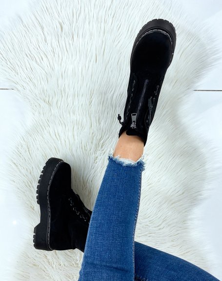 Black suedette ankle boots with zip