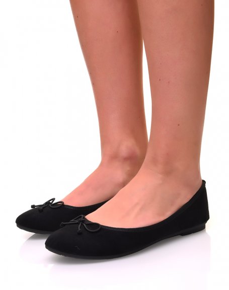 Black suedette ballet flats with small knots