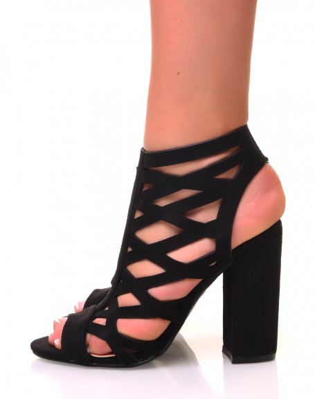 Black suedette block heel sandals