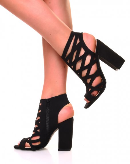 Black suedette block heel sandals