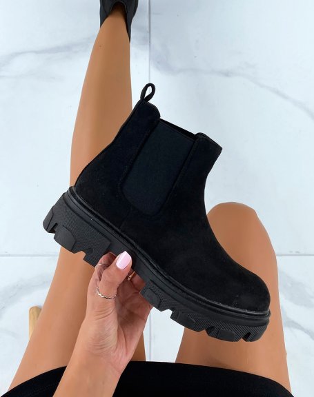 Black suedette chelsea boots with notched sole