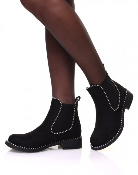 Black suedette chelsea boots with pearl details