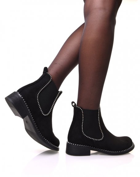 Black suedette chelsea boots with pearl details