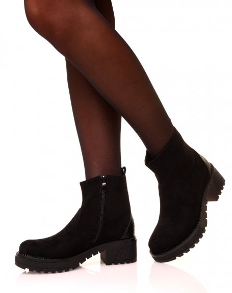 Black suedette chunky heel ankle boots