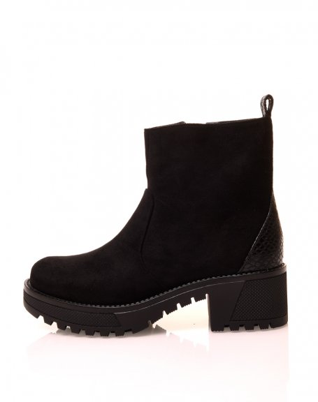 Black suedette chunky heel ankle boots