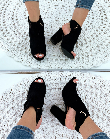 Black suedette closed heeled sandals