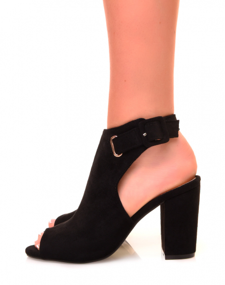 Black suedette closed heeled sandals