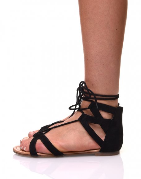 Black suedette flat sandals