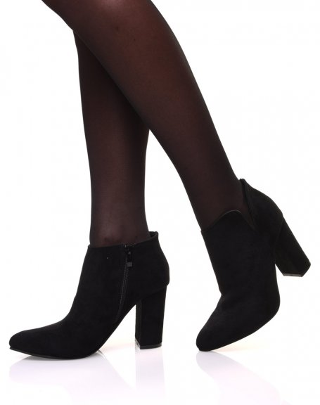 Black suedette heeled ankle boots