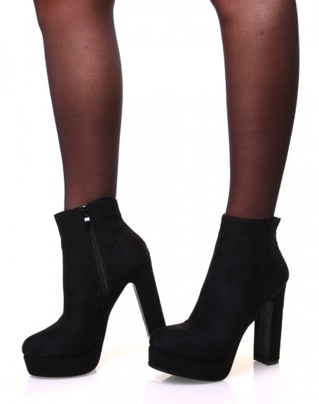 Black suedette heeled ankle boots