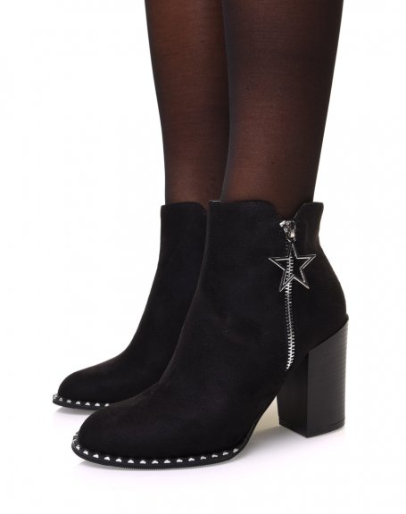 Black suedette heeled ankle boots with star detail